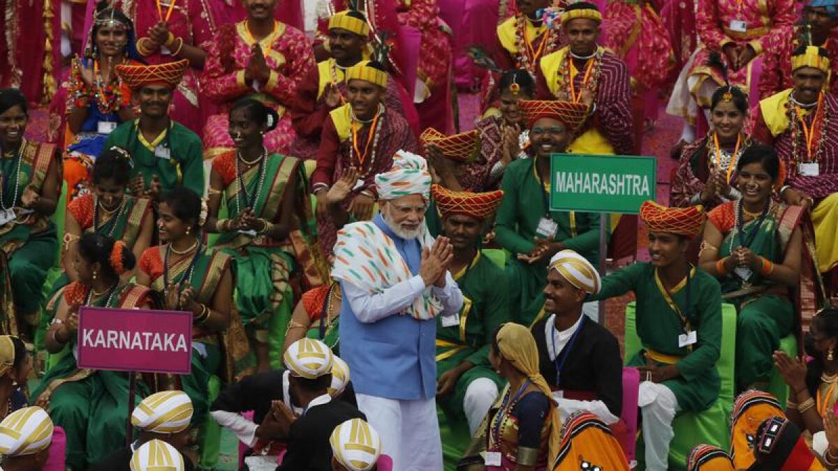Indian Prime Minister Narendra Modi at the Red Fort in New Delhi