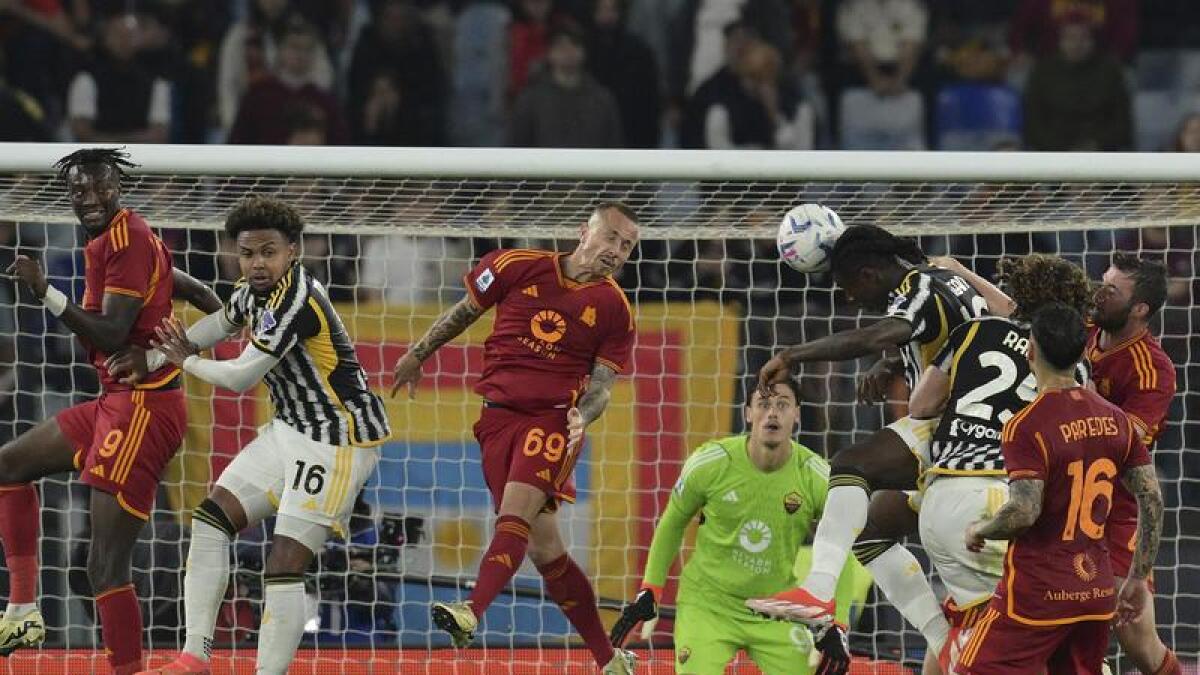 Action from Roma v Juventus. 