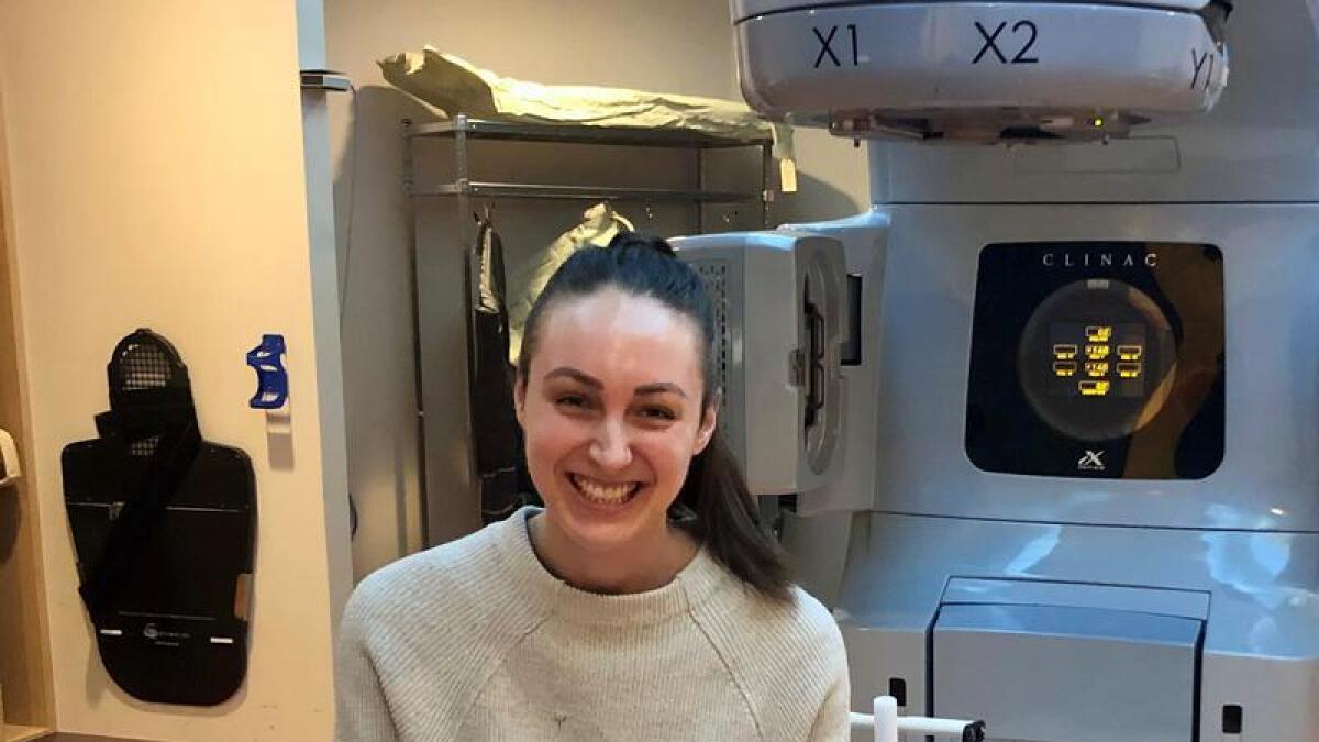Jayme Gurishic during her last radiation treatment in Melbourne