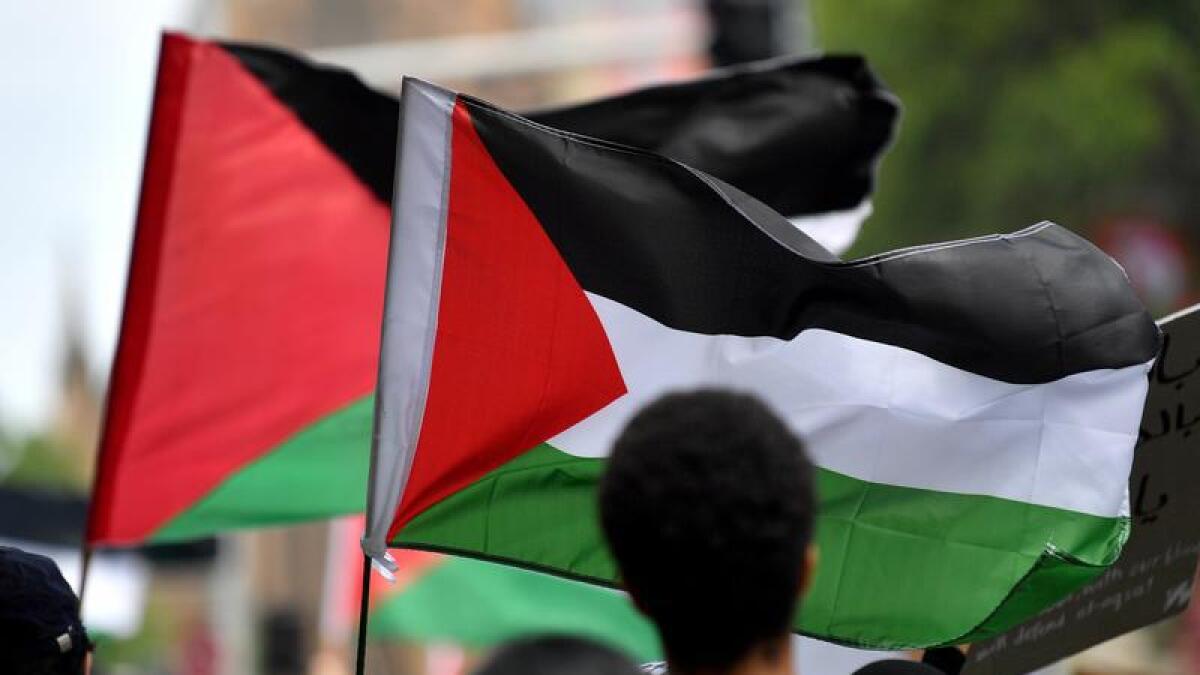 A file photo of Palestinian flags 