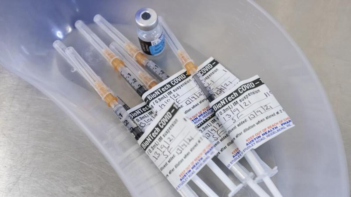 A tray containing COVID vaccines (file image)