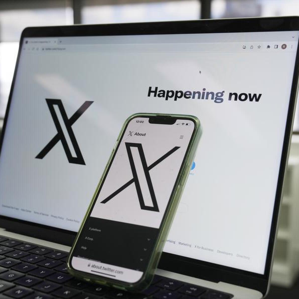 The opening page of X is displayed on a computer and phone.