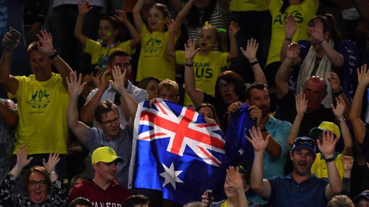 An Australian flag in the crowd at the 2018 Commonwealth Games
