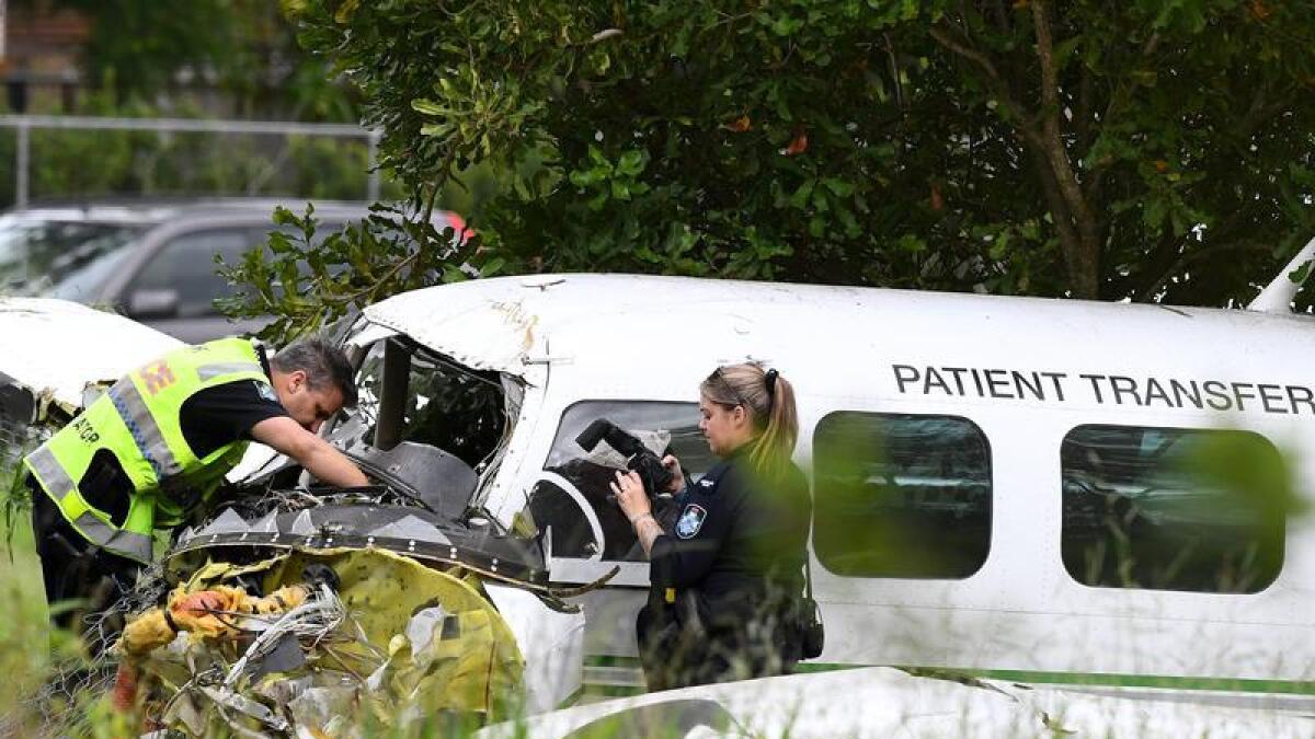 A crashed plane at Hillcrest, south of Brisbane.