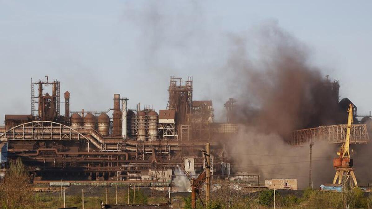 Azovstal steel plant in Mariupol during shelling