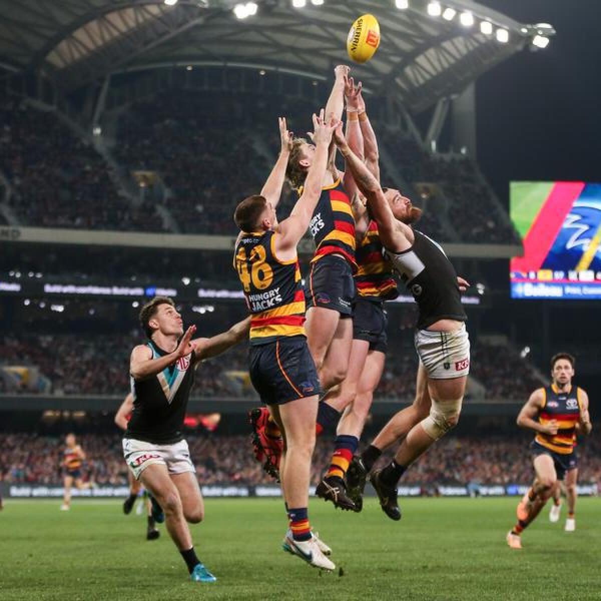 Action from Adelaide Crows v Port Adelaide.