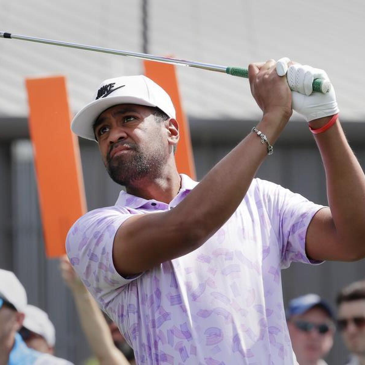 Defending champion Tony Finau in action at the Houston Open.