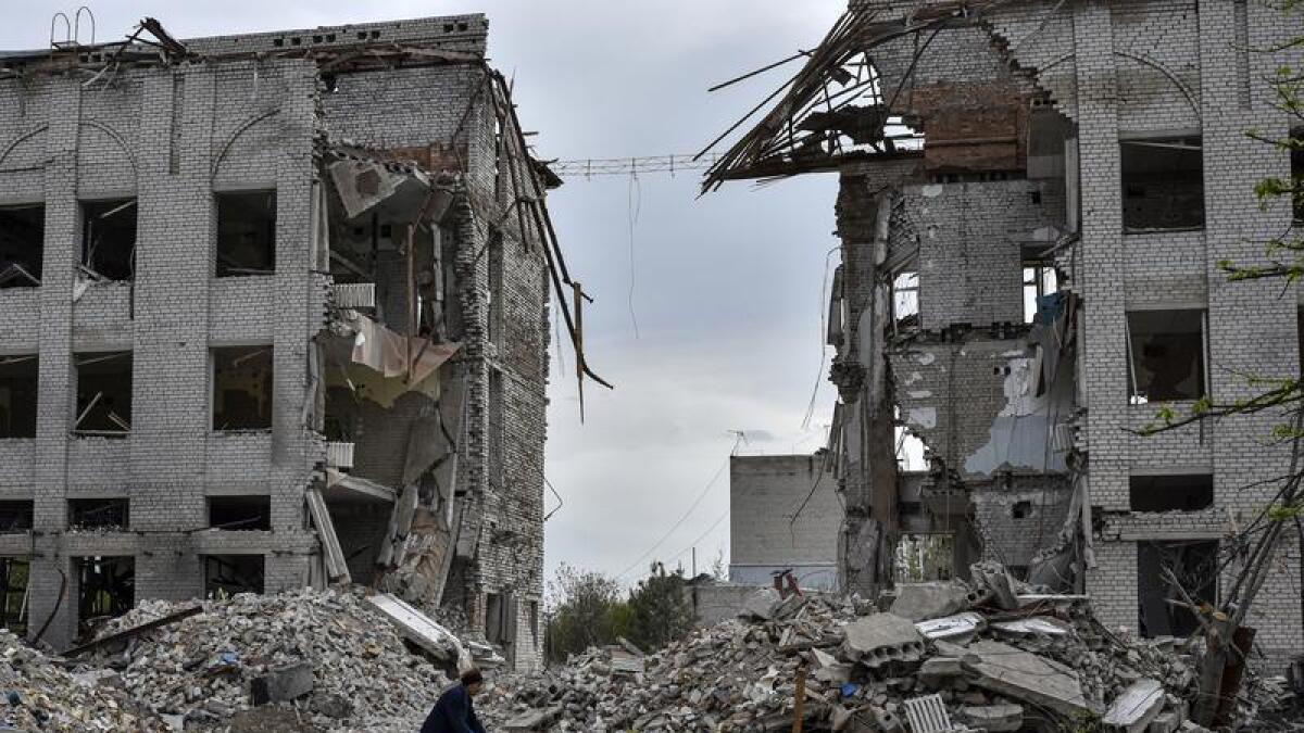 Bombed out buildings in Ukraine