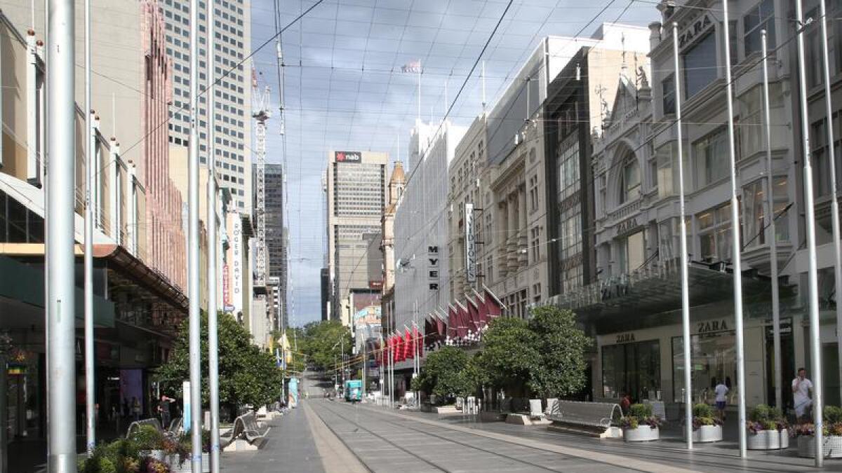 Bourke Street Mall in Melbourne, March 2020