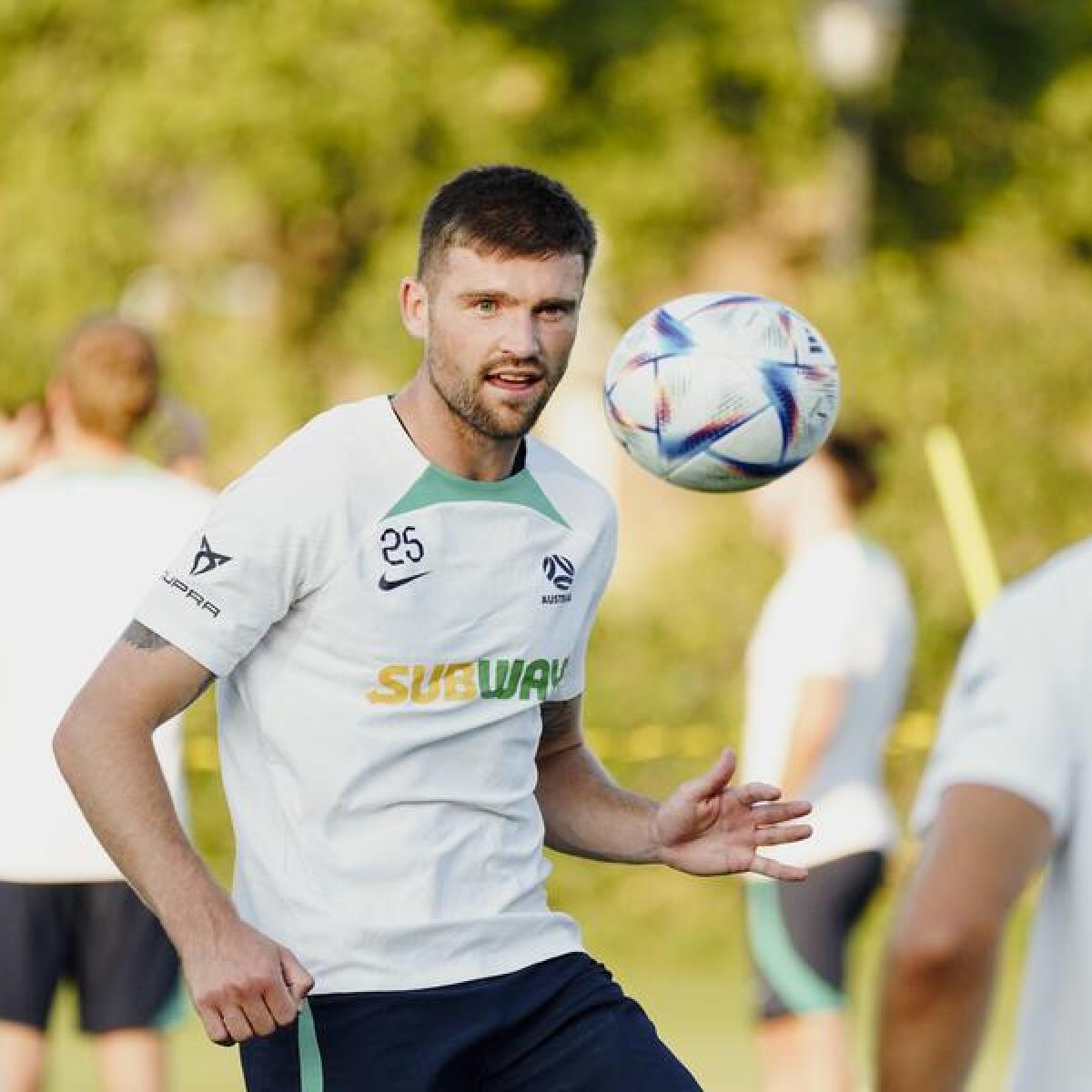 Cam Burgess trains with the Socceroos.