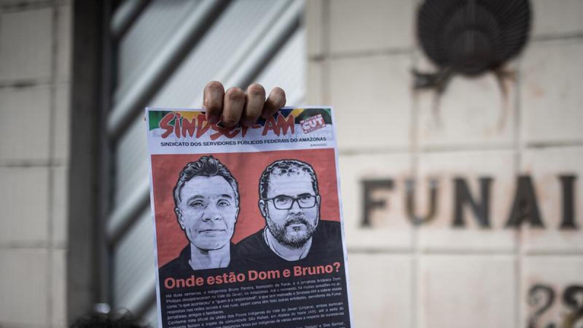 Poster shows Dom Phillips and Bruno Pereira