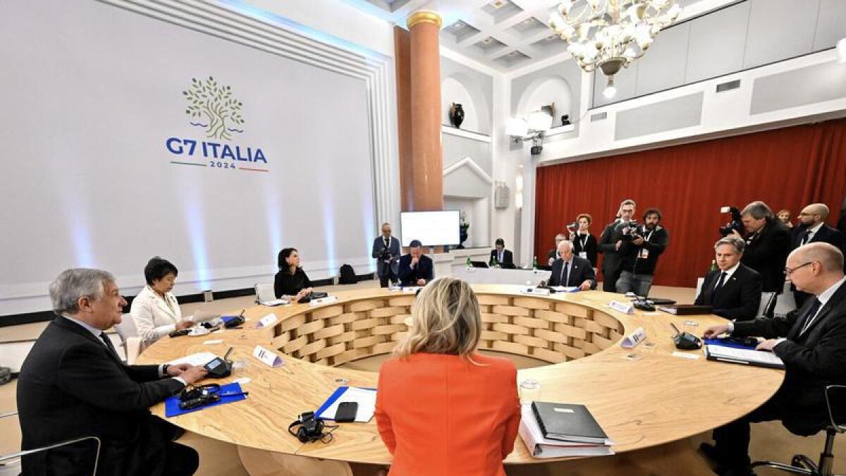 Italian Foreign Minister Antonio Tajani and fellow G7 ministers