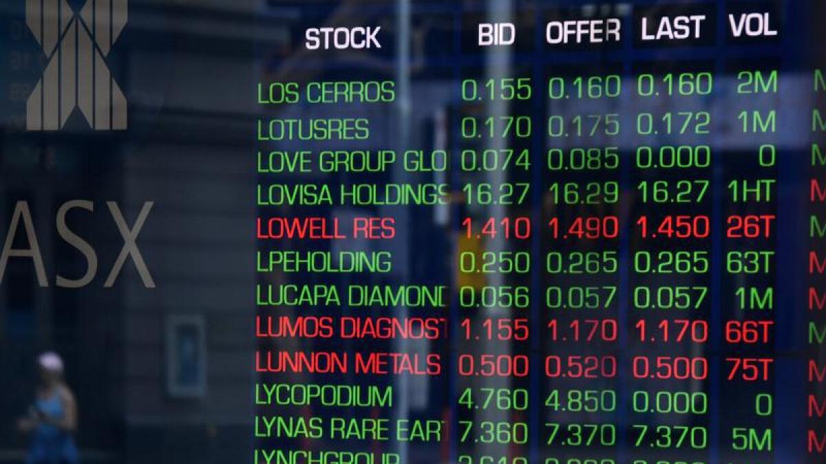 A digital board at the Australian Stock Exchange