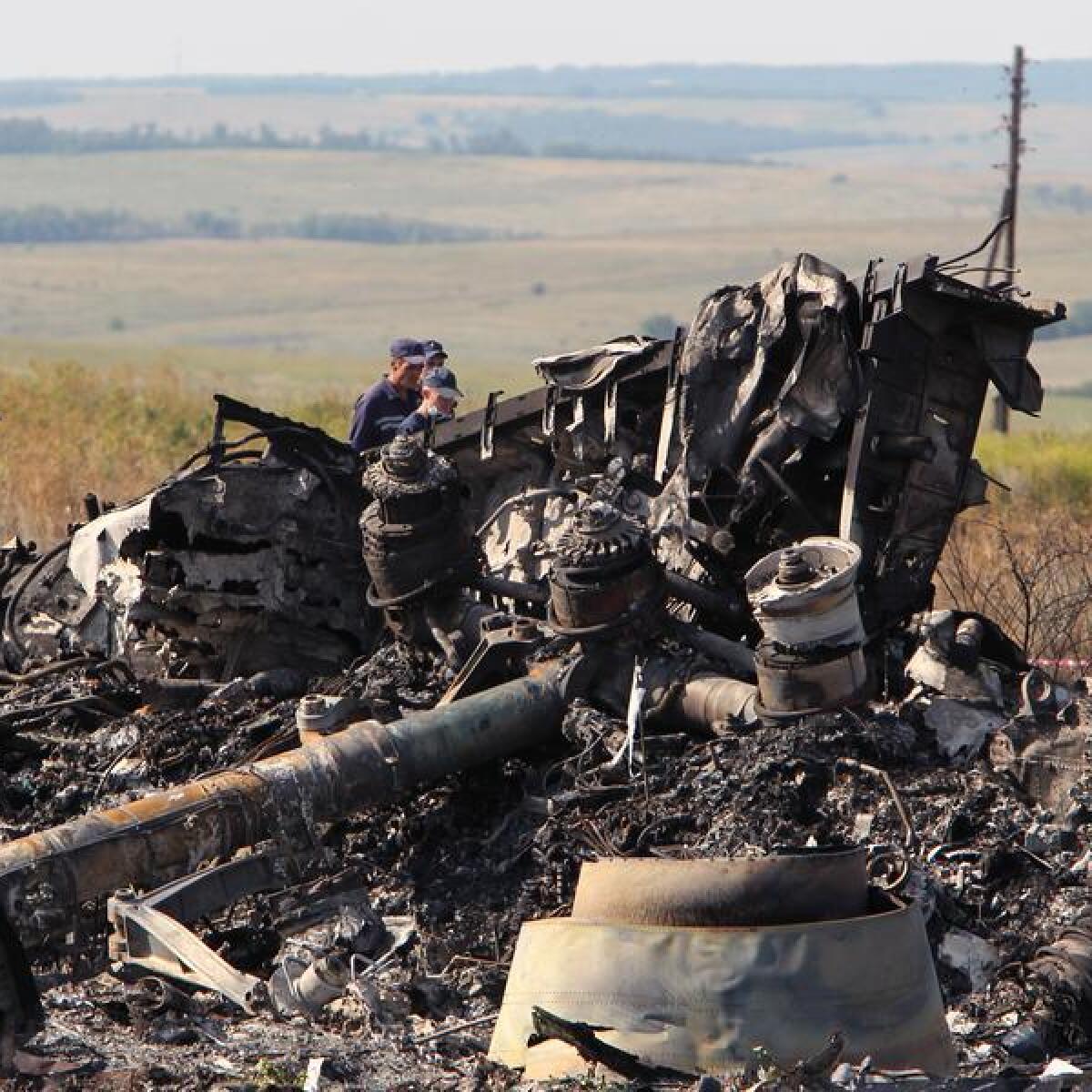 Debris at the main crash site of MH17 in eastern Ukraine in 2014
