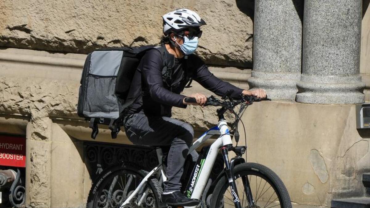 A food delivery rider in Sydney.