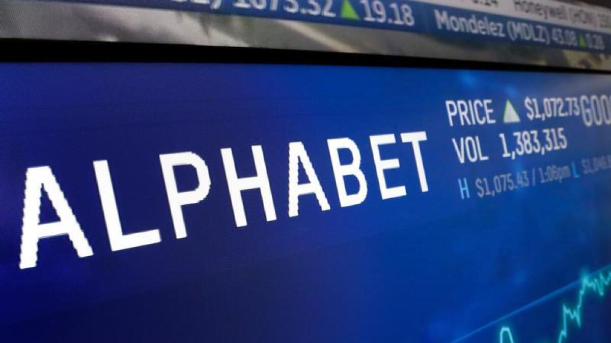 Alphabet appears on a market screen (file image)
