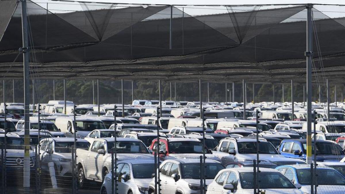 Thousands of new cars at the Port Kembla motor vehicle import hub