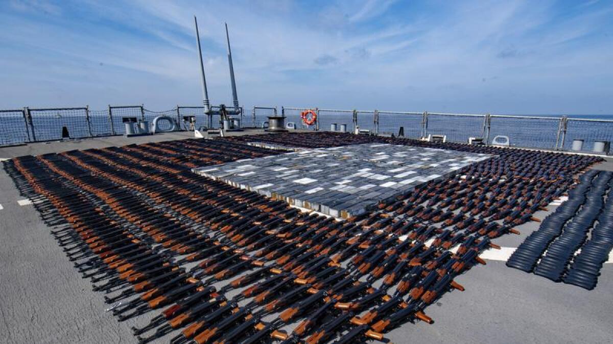 Illicit weapons seized from a fishing vessel in the North Arabian Sea.