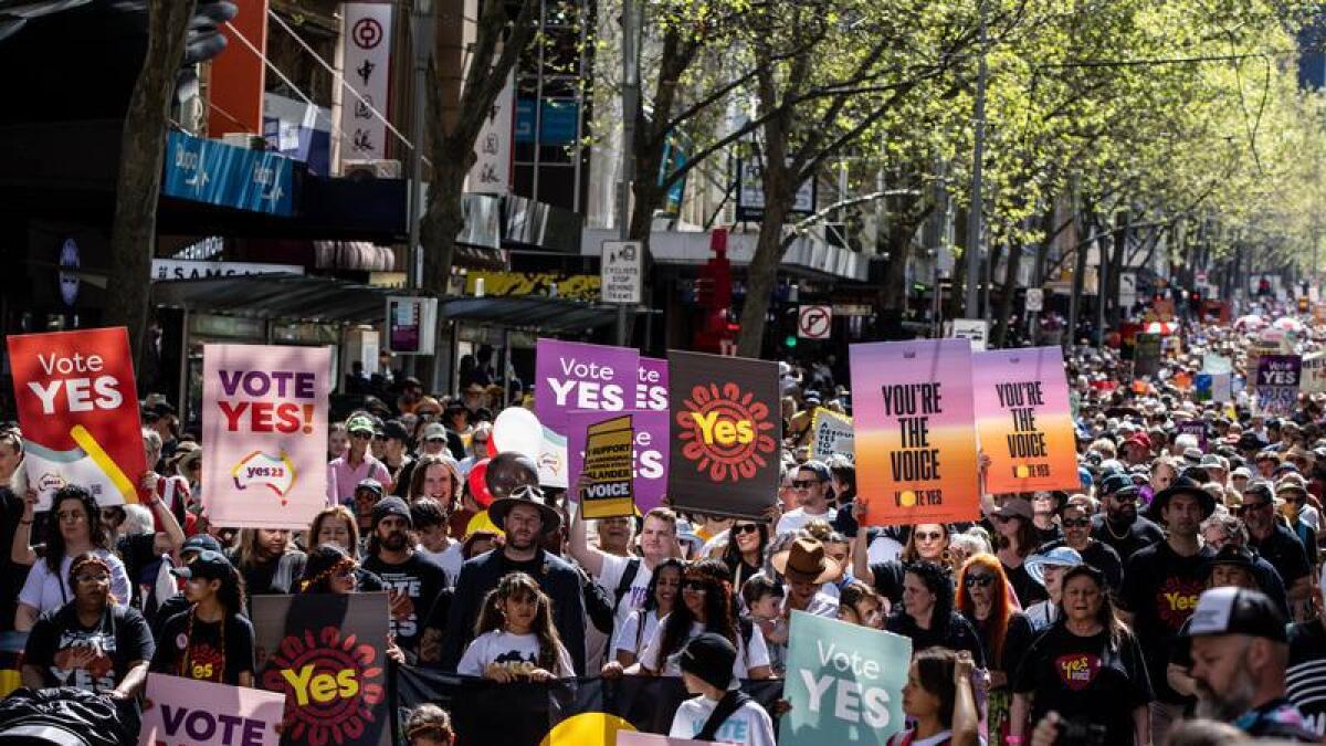 Supporters of the 'yes' campaign march in Melbourne on Sunday.