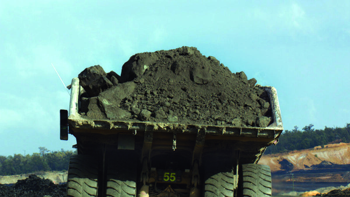 A truck moving coal at Collie coal mine, WA