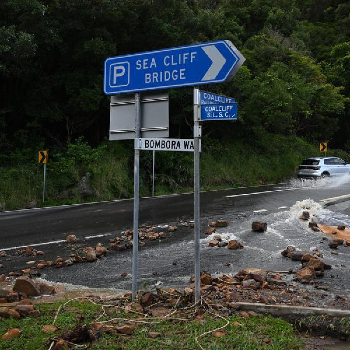 Damage caused by flash flooding and landslides north of Wollongong.