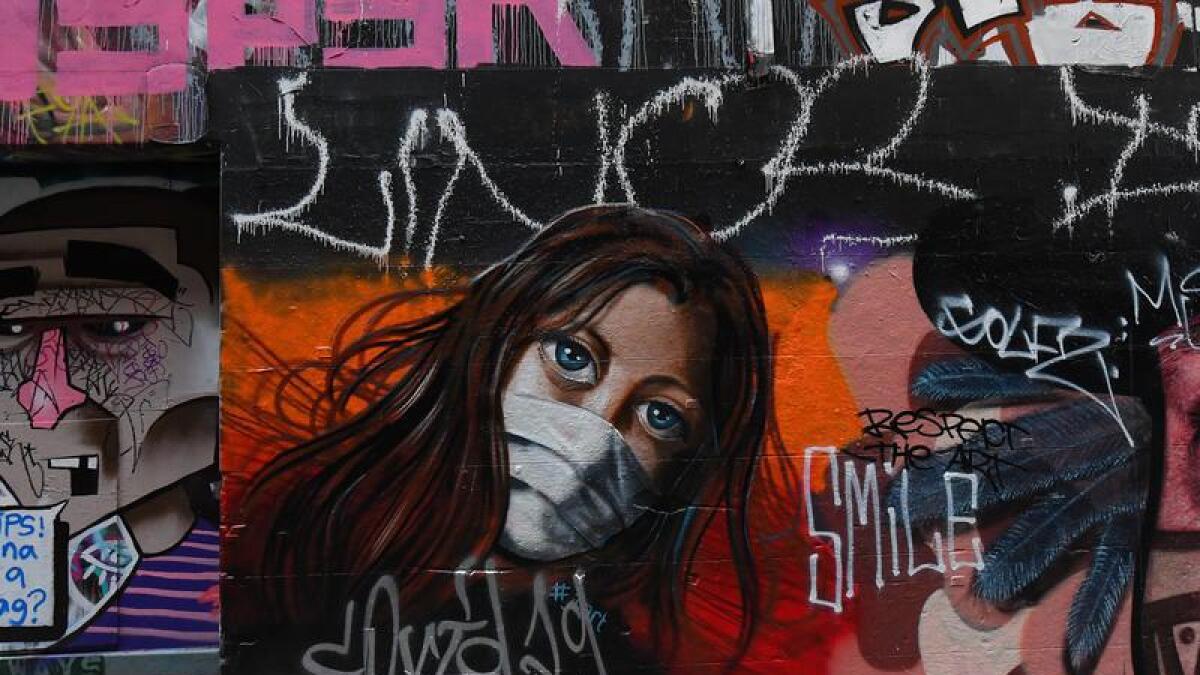 Coronavirus inspired street art in Melbourne (file image)