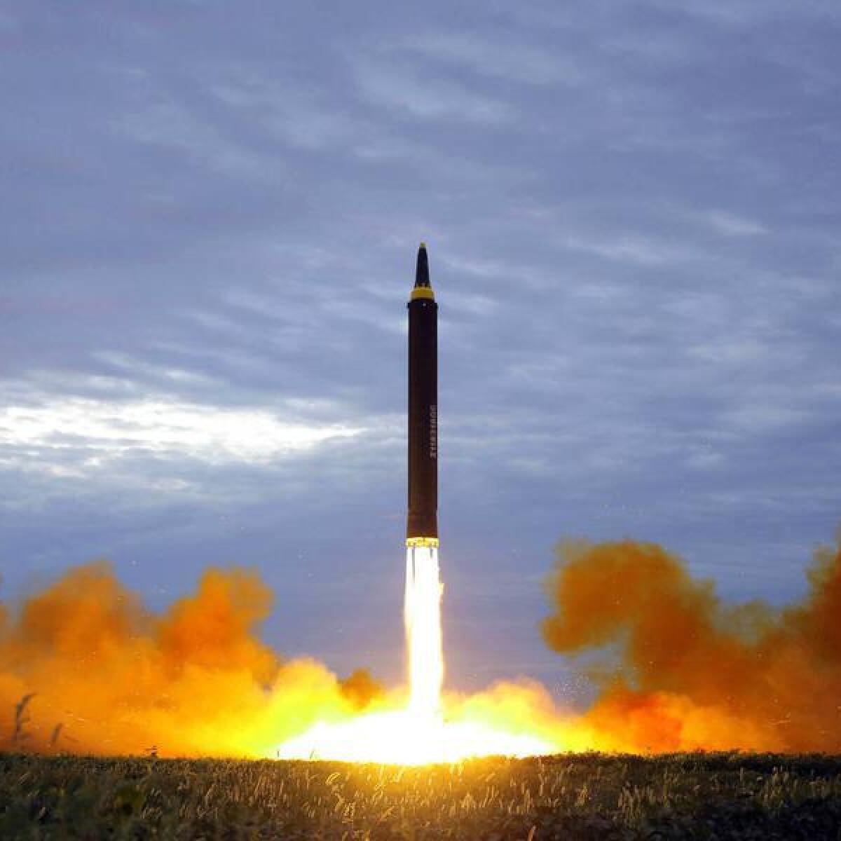 A file photo of a missile being filed in North Korea