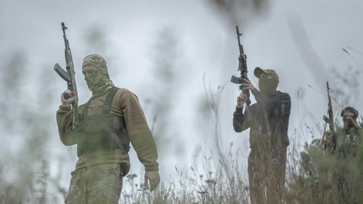 Volunteers soldiers attend a training outside Kyiv (file image)