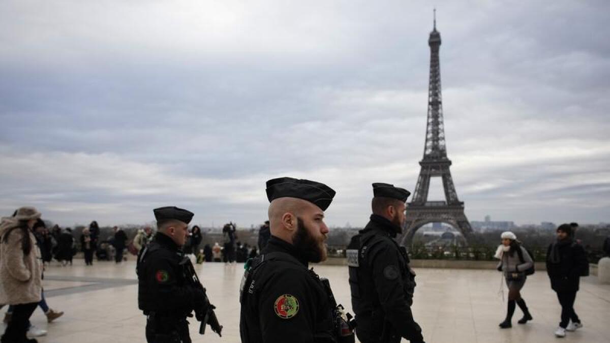 French gendarmes patrol in Paris