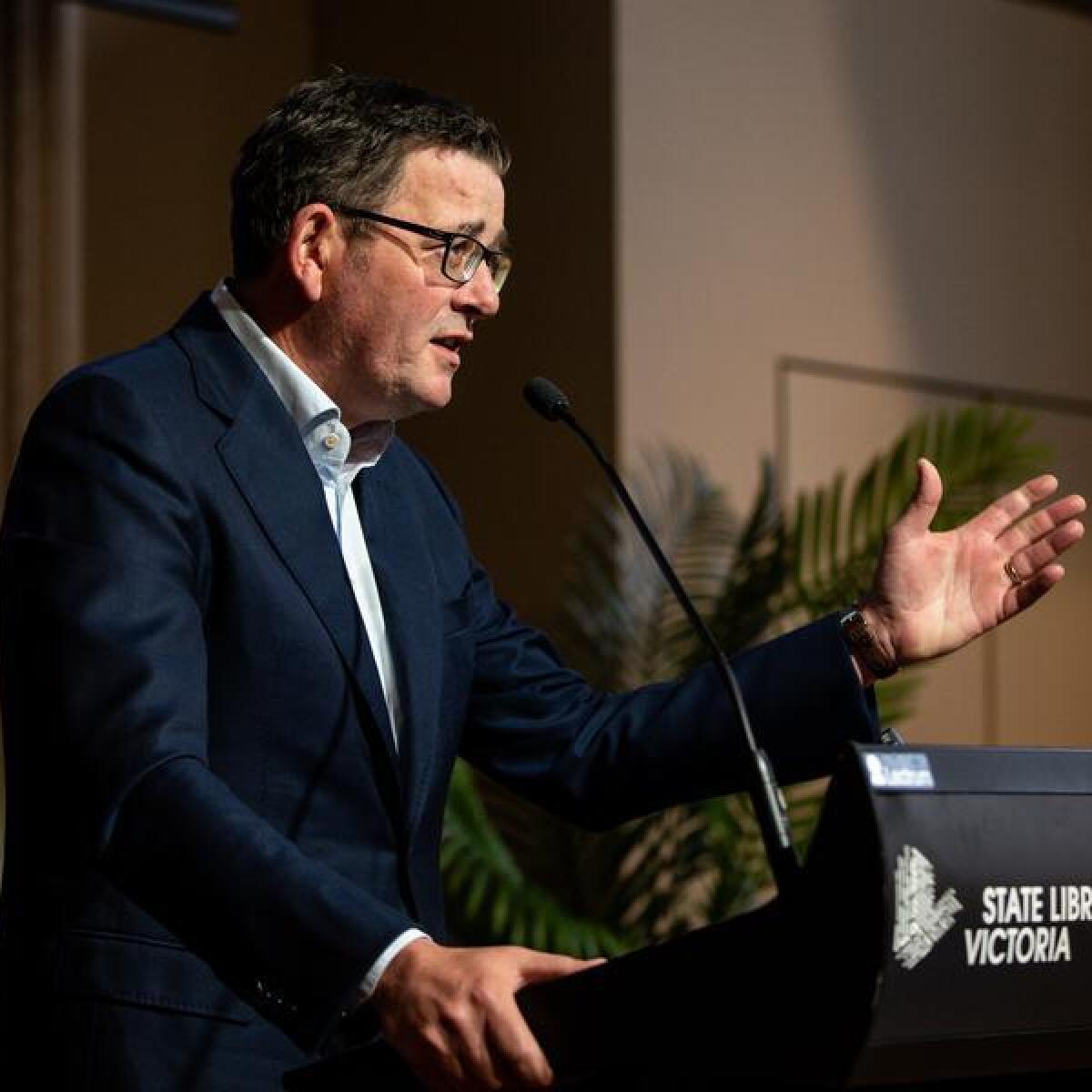 Victorian Premier Daniel Andrews speaks at the State Library Victoria.
