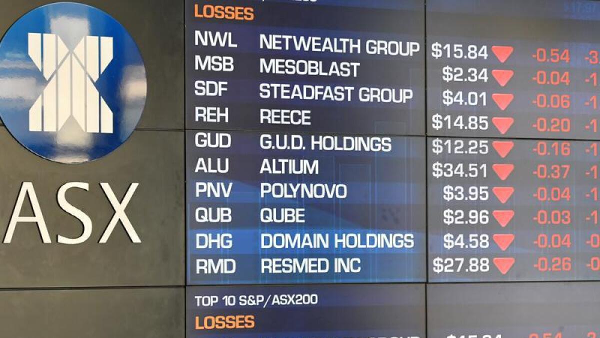 ASX trading display showing falling stock prices.