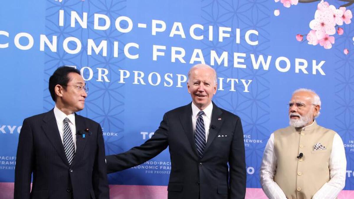 Fumio Kishida, Joe Biden and Narendra Modi.