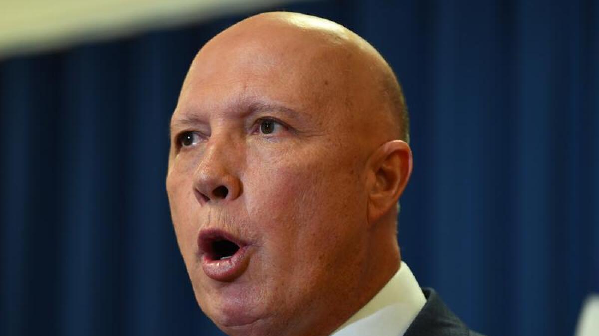 Leader of the Opposition Peter Dutton speaks to the media