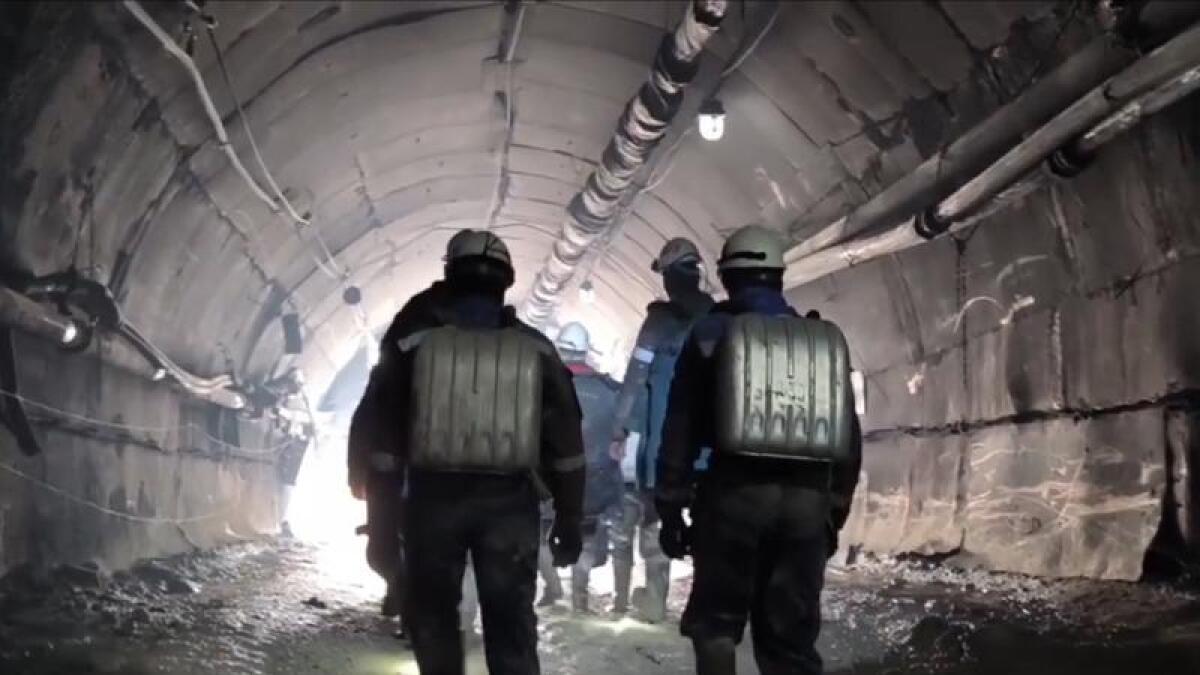 Rescuers inside the gold mine in the Amur region, Russia