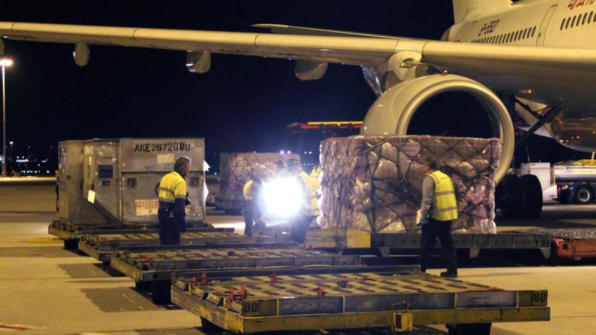 An aircraft being loaded at Perth Airport.