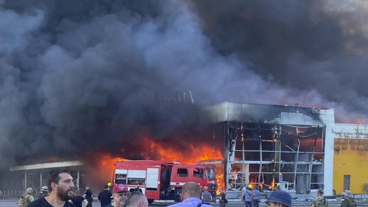 A Russian missile strike hit a shopping mall in Kremenchuk, Ukraine