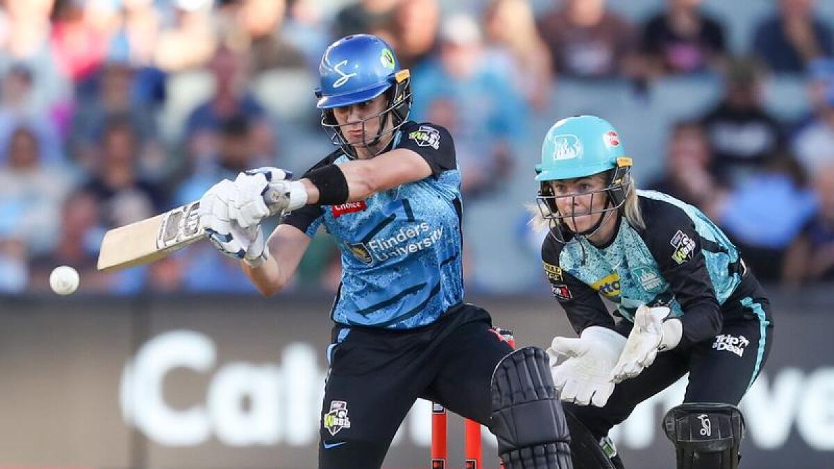 Action from Adelaide Strikers against Brisbane Heat in WBBL.