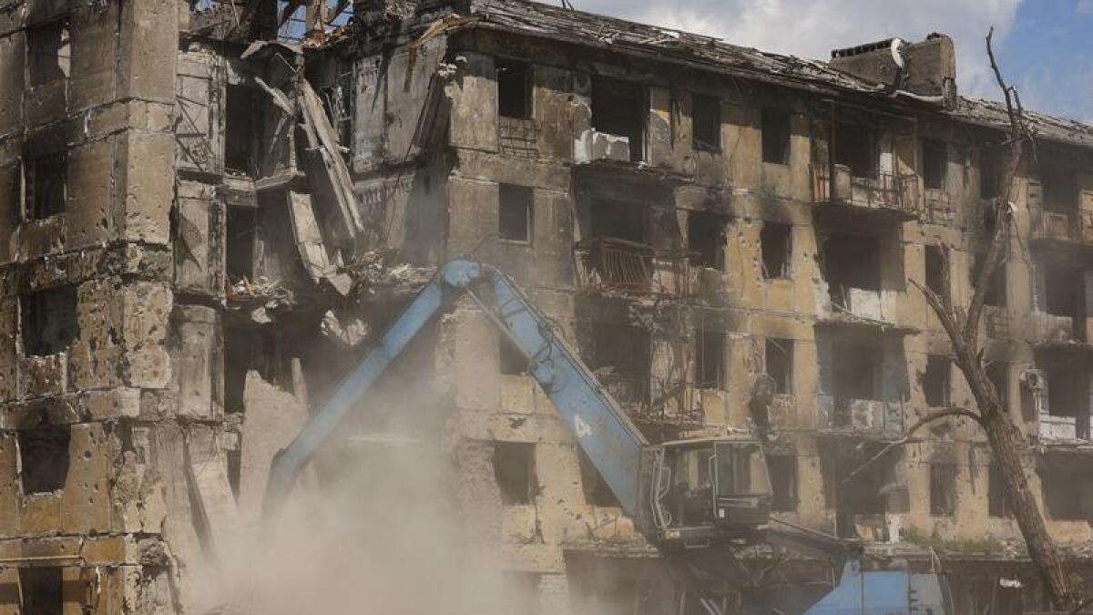 A destroyed building in Mariupol