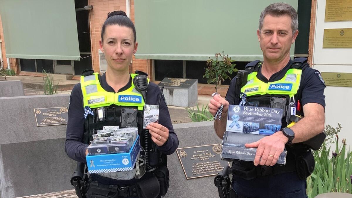Constable Laura Tayler and Constable Barry Edgley at Benalla Police Station.