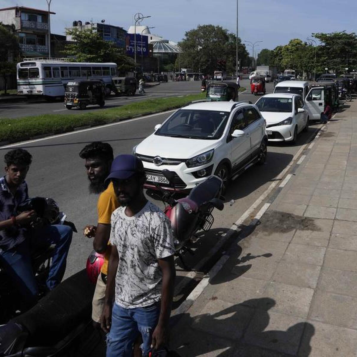 File copy of motorists waiting in line for fuel in Colombo, Sri Lanka