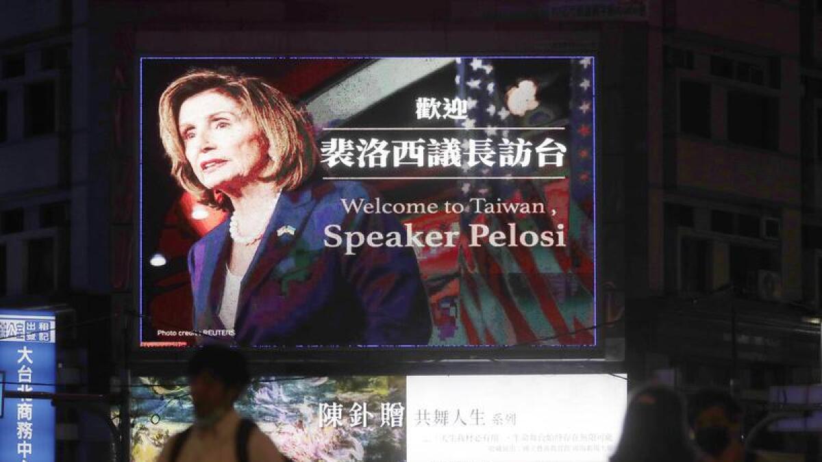 A billboard welcoming US House Speaker Nancy Pelosi to Taiwan.