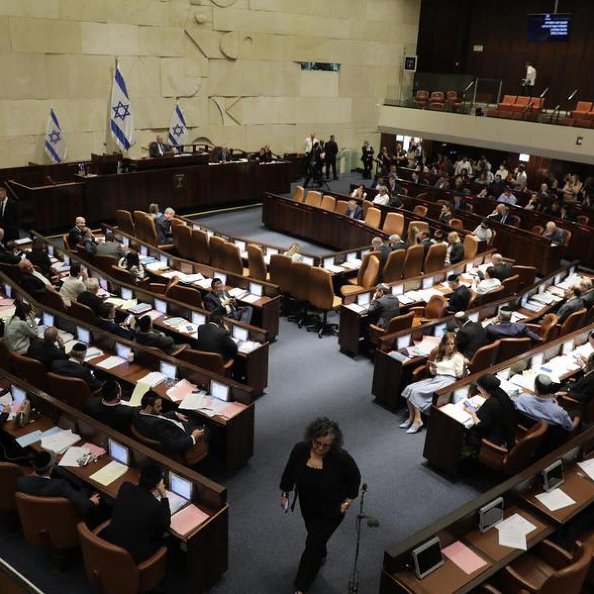 Knesset members take part in the vote to dissolve parliament.