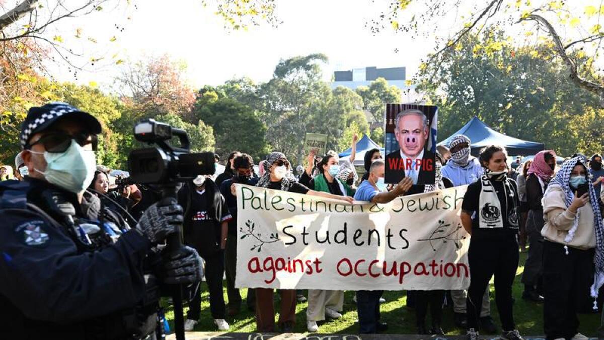 Members of a Pro-Palestine encampment at the University of Melbourne