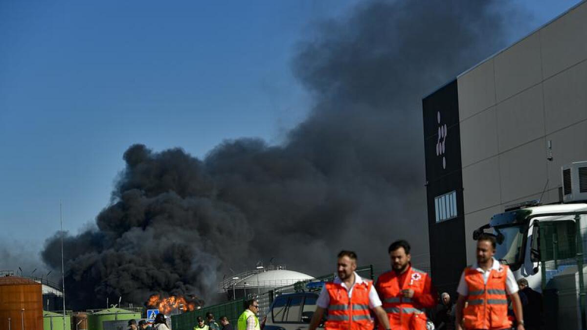 Black smoke billows from a biodiesel production plant in Calahorra,