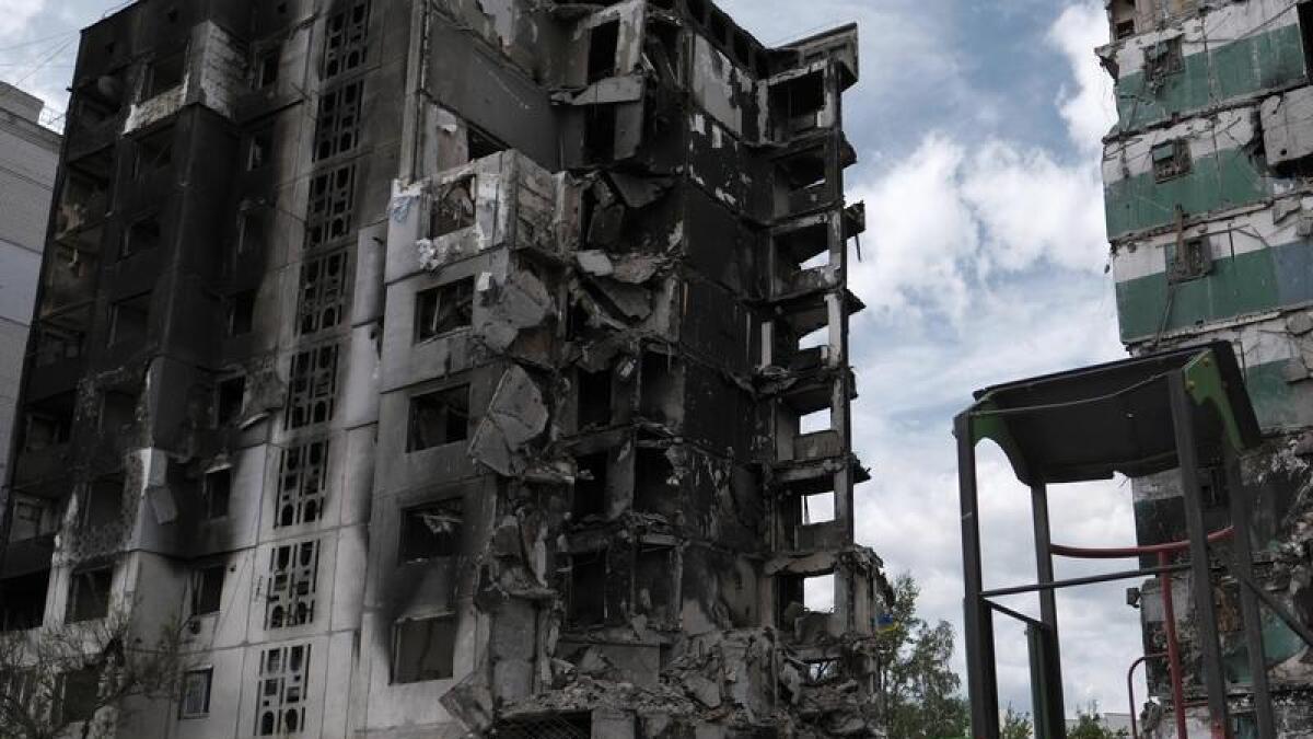 Ruined buildings in Ukraine.