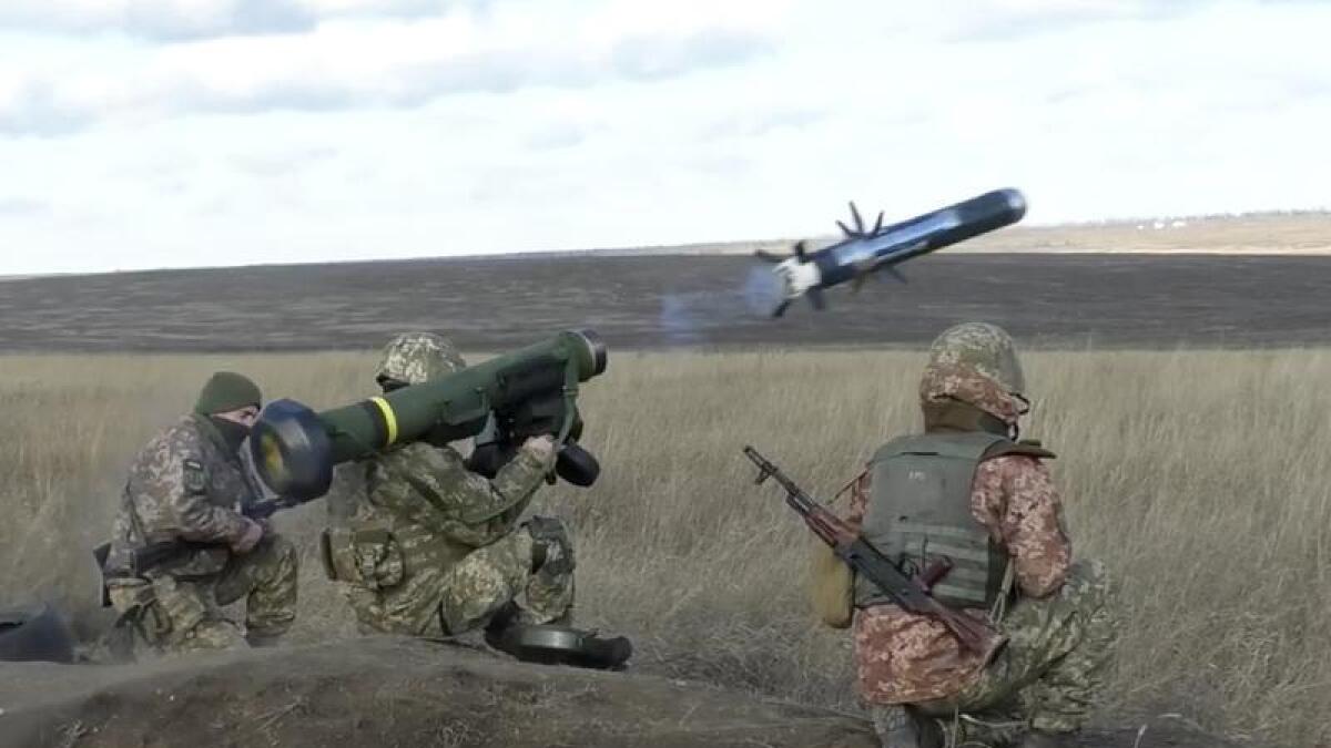 A Javelin missile is launched during exercises in Ukraine.