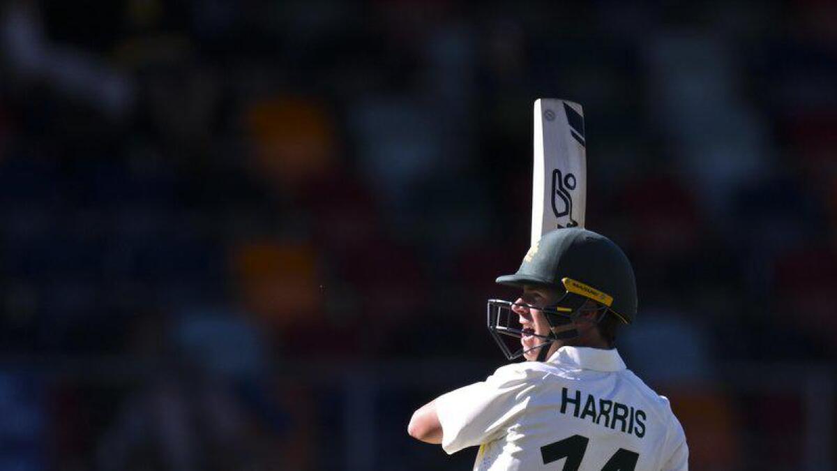 Marcus Harris bats for the PM's XI against West Indies. 