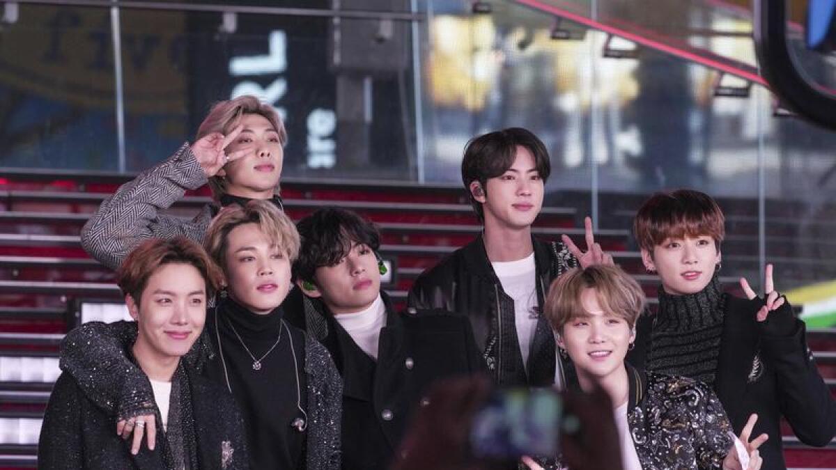 BTS performing during Dick Clark's New Year's Rockin' Eve in 2019