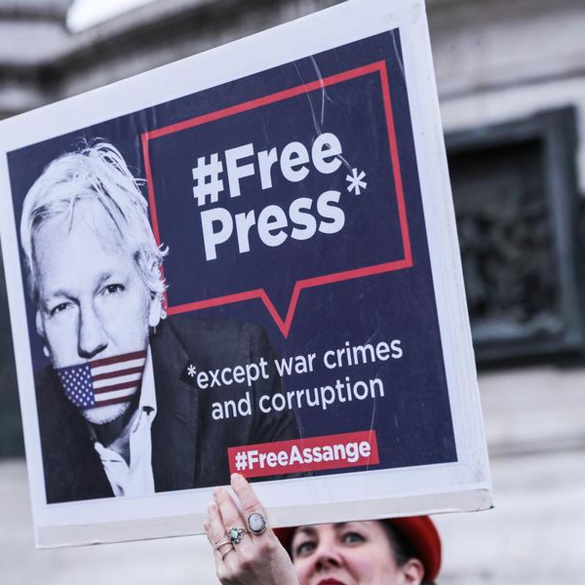 A protester supporting Julian Assange