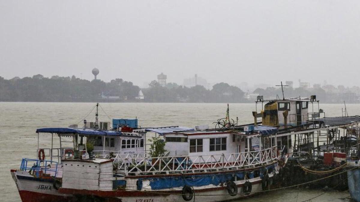 Boats and ferries on the Hooghly River in Kolkata, India